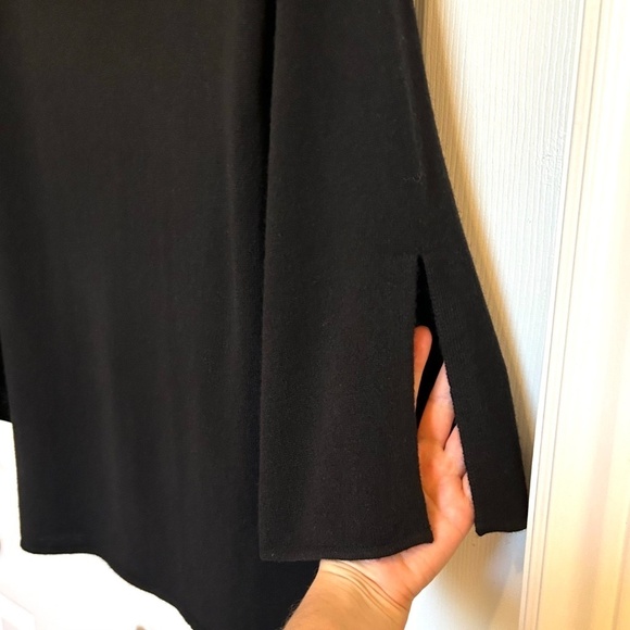 Ply Cashmere 100% Cashmere Crew Neck Sweater with 3/4 Bell Slit Sleeve Black Med - Picture 7 of 12